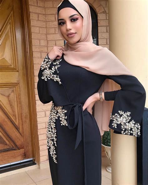 Elegant Muslim Embroidery Abaya Full Dress Vestidos Cardigan Kimono