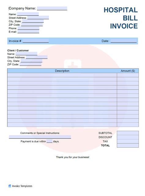 Hospital Receipt Sample Invoice Template