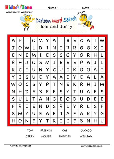 Tom and Jerry Word Search Puzzle - KidzeZone