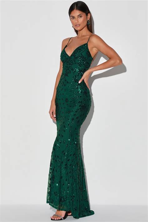 Lulus Photo Finish Forest Green Sequin Lace Up Maxi Dress Emerald