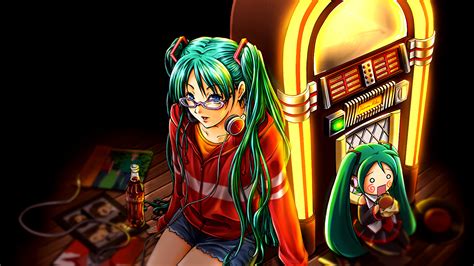 Picture Vocaloid Hatsune Miku Headphones Anime Young Woman Glasses