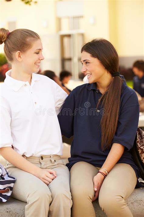 Two Female High School Students Wearing Uniform Stock Photo Image Of