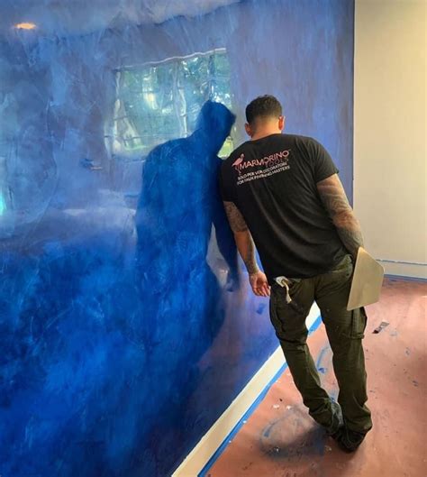 Maybe you would like to learn more about one of these? Blue venetian plaster accent wall in 2020 | Venetian ...