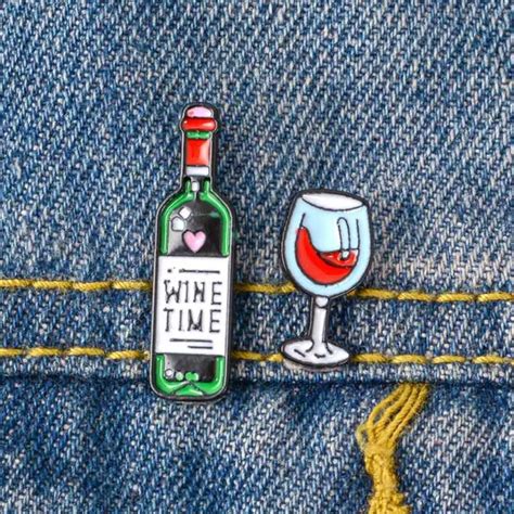 1 Pcs Wine Time Wine And Glass Enamel Pin Brooches Bag Clothes Lapel