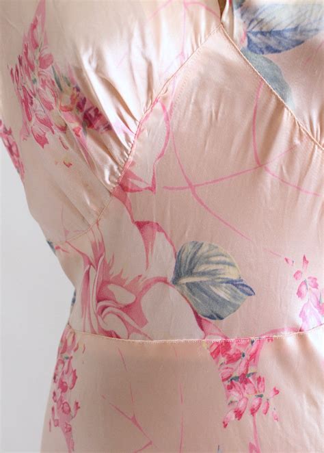 vintage 1940s palest pink floral silk nightgown raleigh vintage