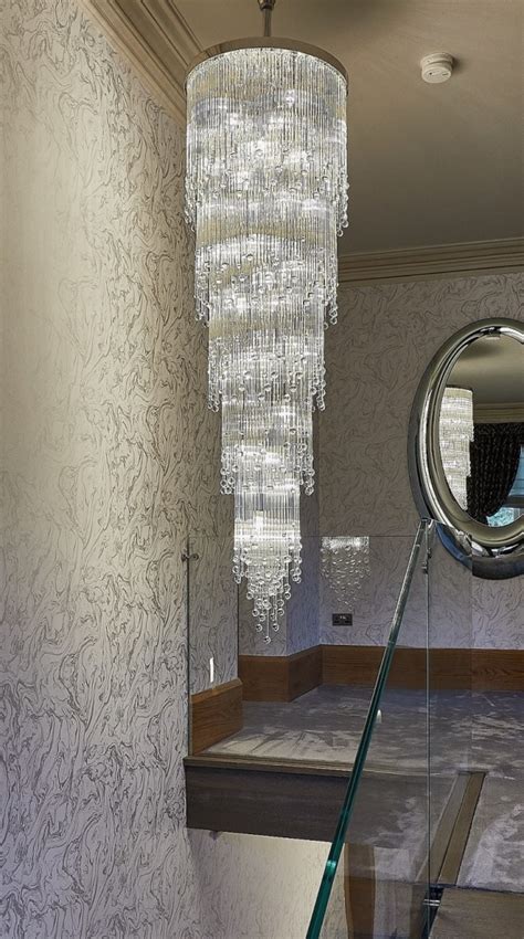 Aqua Droplets Stairwell V Rocco Borghese Luxury Chandeliers