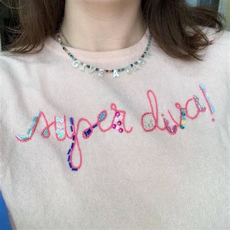 Super Diva Womens Crewneck Custom Sweaters Hand Embroidered