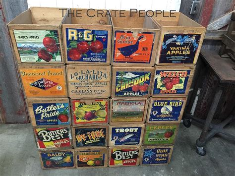 Vintage Wood Apple Crates Circa 1940s 50s Colorful Old Labels