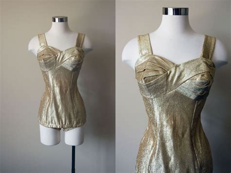 1950s Swimsuit 50s Vintage Bathing Suit Gold Chromespun Etsy