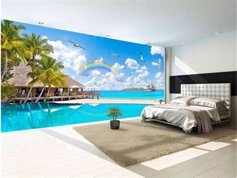 Wdbh Custom Mural 3d Photo Wallpaper On Walls Seascape Rainbow Island