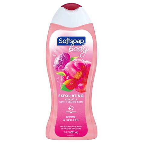 Softsoap Exfoliating Body Wash Pink Peony And Sea Salt Scrub 20 Oz