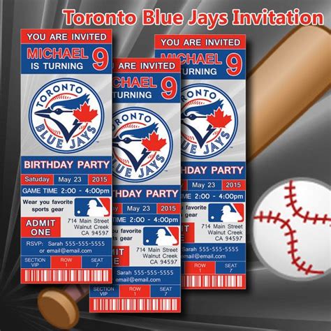 Toronto Blue Jays Mlb Birthday Invitation Baseball Ticket Invitation
