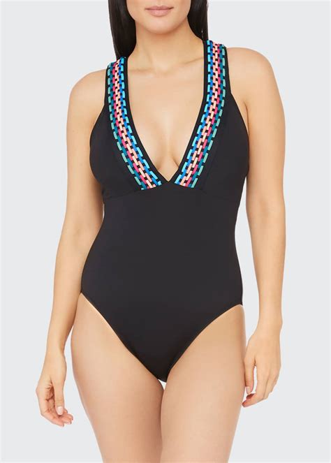 La Blanca Macrame Plunge One Piece Swimsuit Bergdorf Goodman