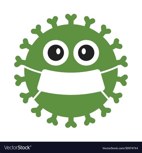 Cute Green Germ Virus With Mask Royalty Free Vector Image