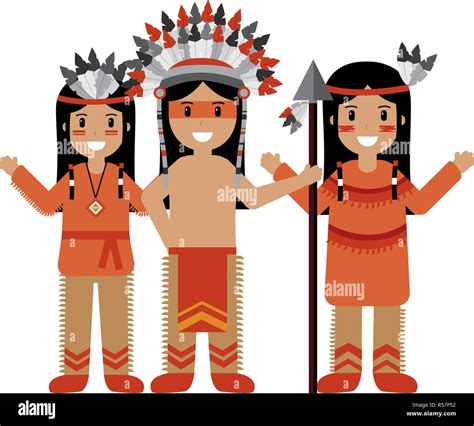 Native American Character Warriors With Weapon Vector Illustration