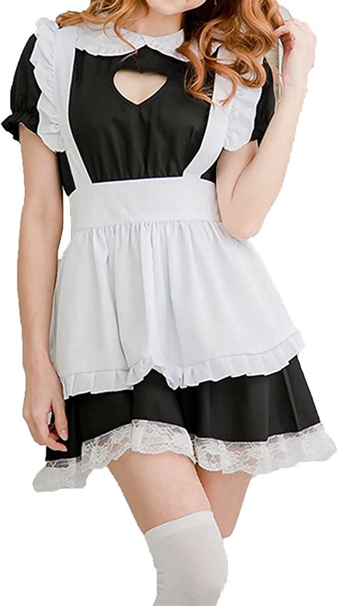 That Night Womens French Maid Costume Cosplay Maid Costume Hollow Heart Shaped Maid