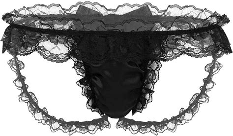 Inhzoy Mens Low Rise Sissy Fuffled Lace Satin Bulge Pouch