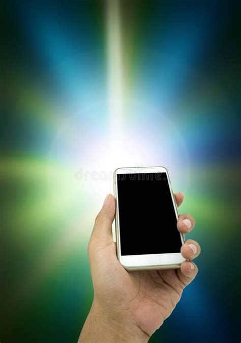 Man S Hand Shows White Smartphone In Vertical Position Stock Photo