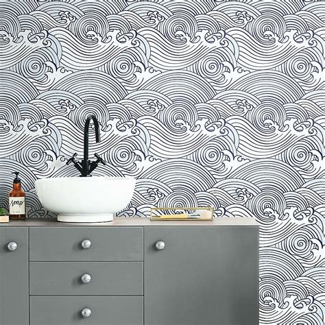 Roommates Asian Waves Peel And Stick Wallpaper In Tealwhite Bed