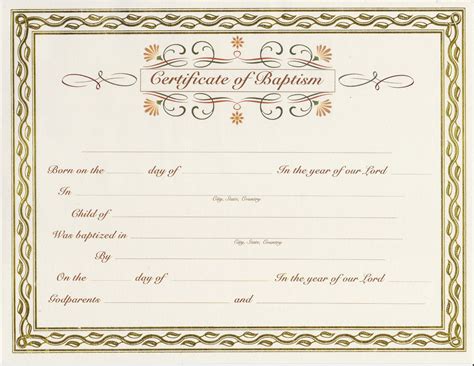 Customized Baptism Certificate With Gold Foil Leafing Border Baby