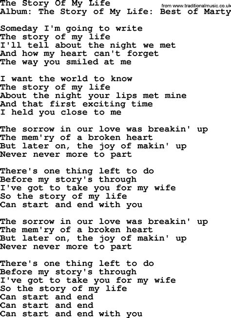 The Story Of My Life By Marty Robbins Lyrics