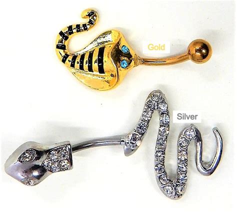 Belly Button Ring Navel Ring With Choice Of Gold Cobra Or Silver Snake