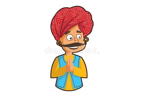 Cute And Funny Indian Illustration Indian Man With Turban And Moustache