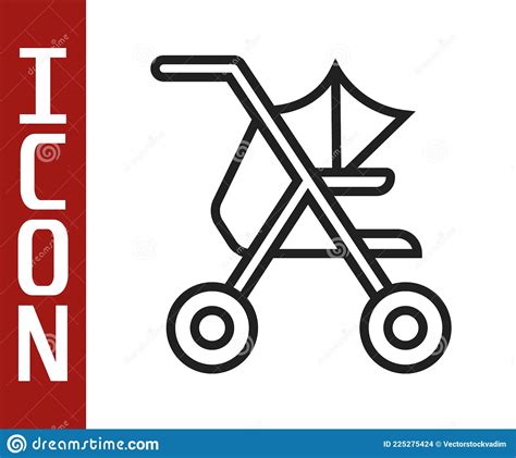 Black Line Baby Stroller Icon Isolated On White Background Baby