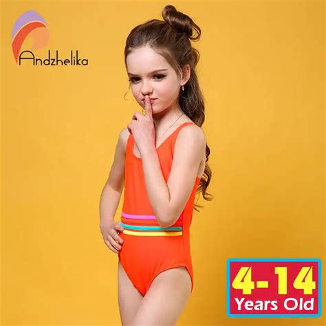 Andzhelika Girls Swimwear One Piece Swimsuit Girls Solid Swimwear Sports Bodysuit Beachwear