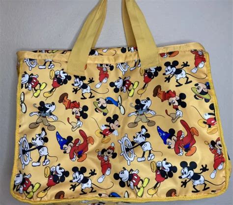 New Disney Mickey Mouse Through The Years Yellow Zipper Top Tote Beach
