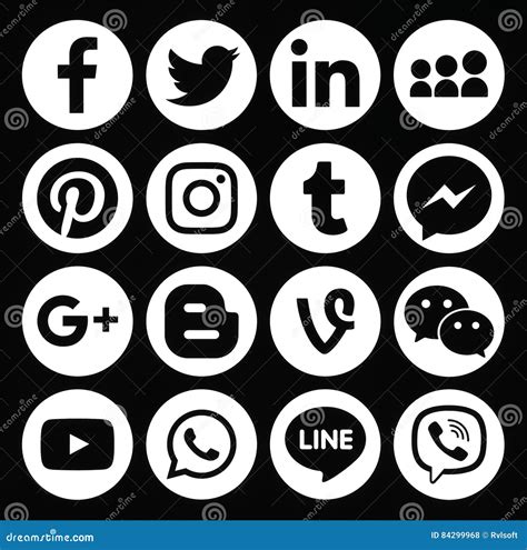 Collection Of Popular Round White Social Media Icons Editorial Stock
