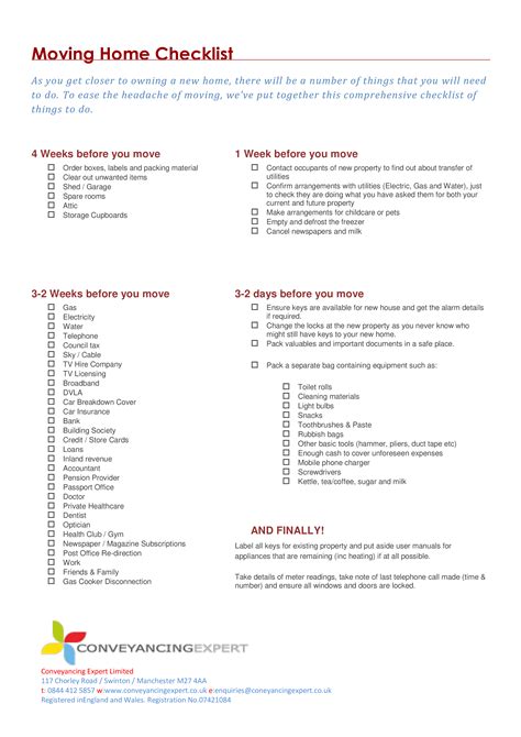 Moving Home Checklist Templates At