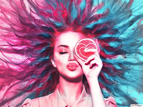 Cool Neon Girl Kiss And Hold Heart Front Of Their Eyes 4k Wallpaper