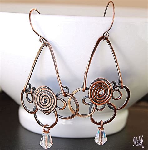 Copper Wire Wrapped Flower Earrings Etsy