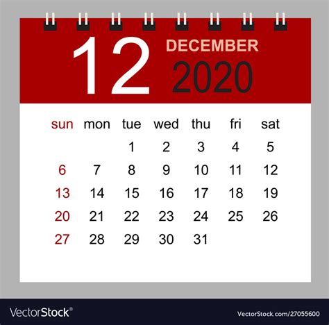Simple Desk Calendar For December 2020 Royalty Free Vector