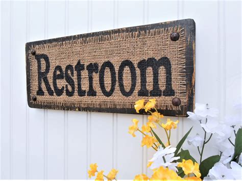Rustic Restroom Sign Restroom Wall Sign Hanging Bathroom Decor