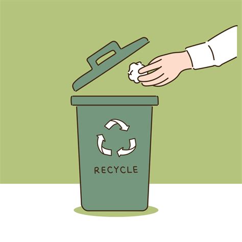 hand throwing garbage in green recycling bin hand drawn style vector design illustrations