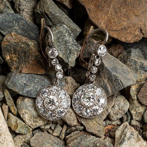 Art Deco Platinum Transitional Cut Diamond Dangle Earrings
