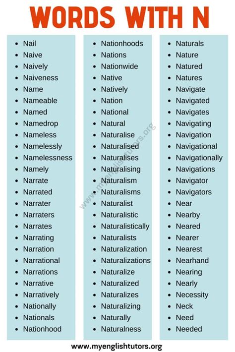 Words That Start With N List Of 140 Words That Start With N With