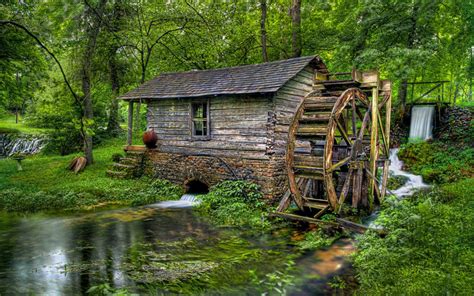 Old Wooden Mill Wooden Water Wheel Flow Hd Desktop