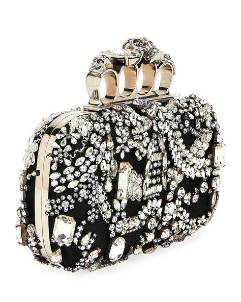 Alexander Mcqueen Four Ring Jeweled Skull Clutch Bag In Black Lyst