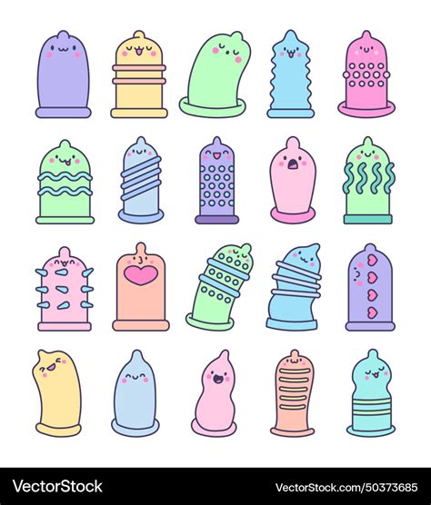 Cute Kawaii Condoms With Faces And Emojis Cartoon Vector Image