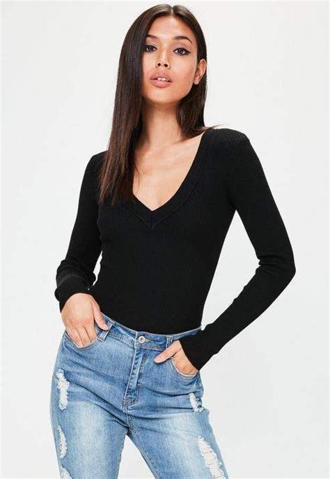 Missguided Black Ultimate Plunge Knit Bodysuit Knit Outfit Sweaters