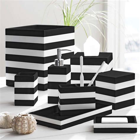 Black And White Bathroom Accessories On A Table