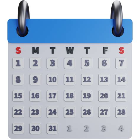 3d Rendering Complete Calendar Without Months Isolated 18249837 Png