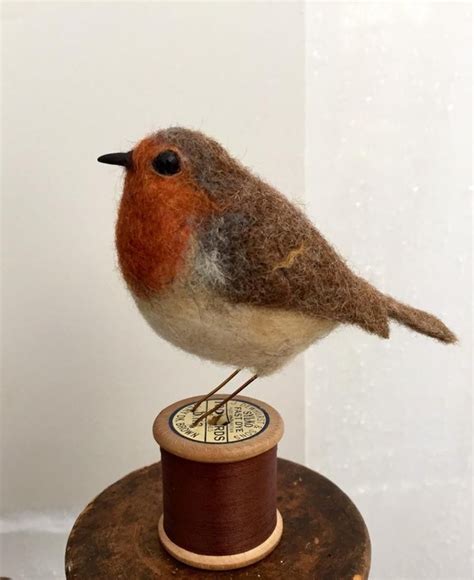 Needle Felted Robin On A Bobbin Made To Order 100 Wool Etsy Canada