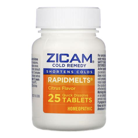 Cold Remedy Rapidmelts Citrus 25 Quick Dissolve Tablets Zicam