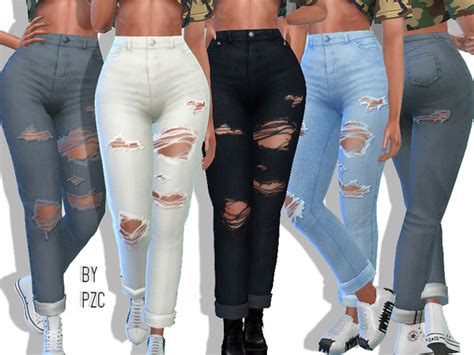 High Waisted Ripped Boyfriend Jeans By Pinkzombiecupcakes At Tsr Sims
