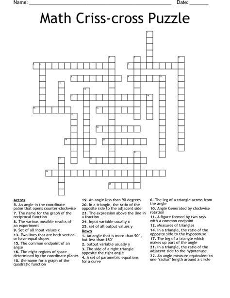 Places At School Criss Cross Crossword Puzzle Vocabul