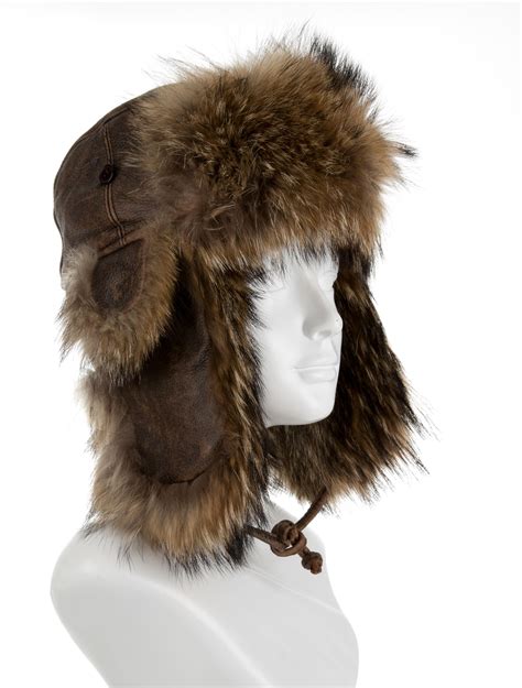 Crown Cap Leather Fur Trimmed Trapper Hat Mens Accessories